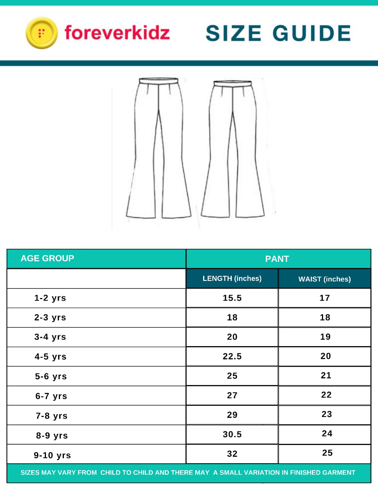 Size Guide for Pants 
