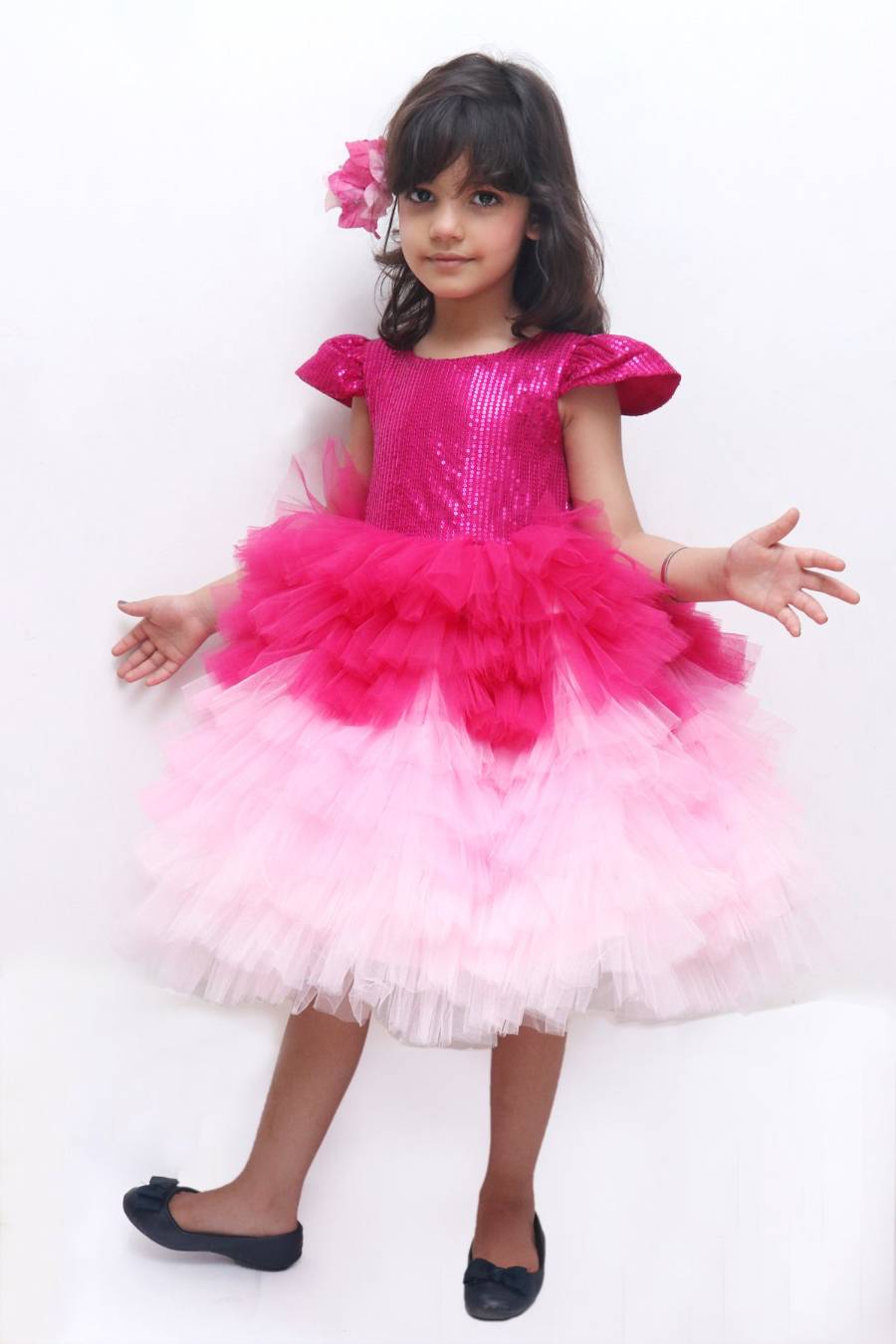 3D Flower Baby Pink Fairy Quinceañera Ball Gown - Xdressy