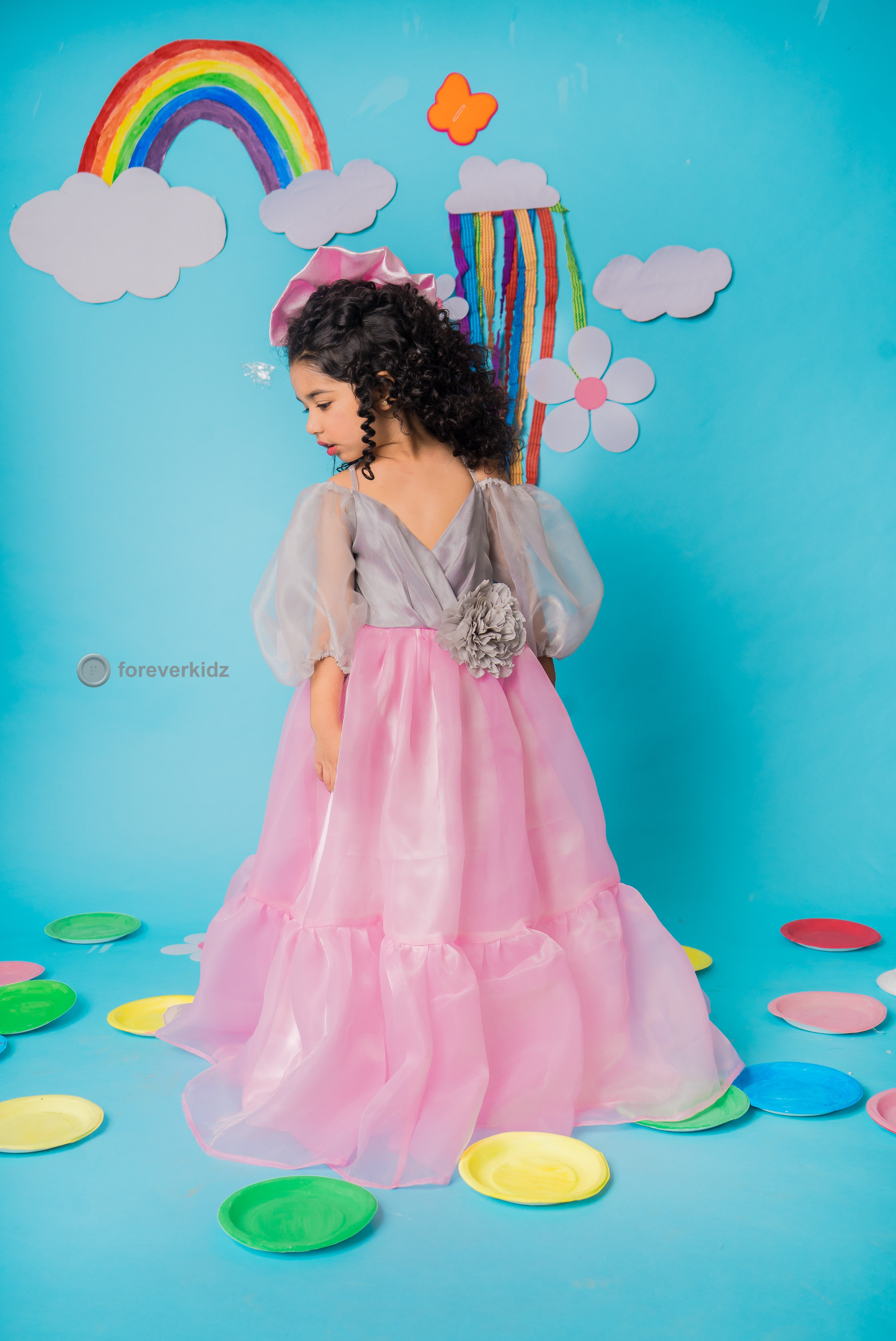 Pink & Grey Shade Ruffle Gown 