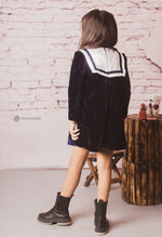 Load image into Gallery viewer, Swedish Velvet Sailor Dress with Peter Pan Collar
