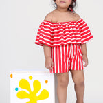 Red Stripped Playsuit for Little Girls