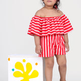 Red Stripped Playsuit for Little Girls