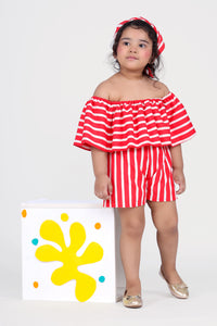 Red Stripped Playsuit for Little Girls