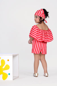 Red Stripped Playsuit for Baby Girl