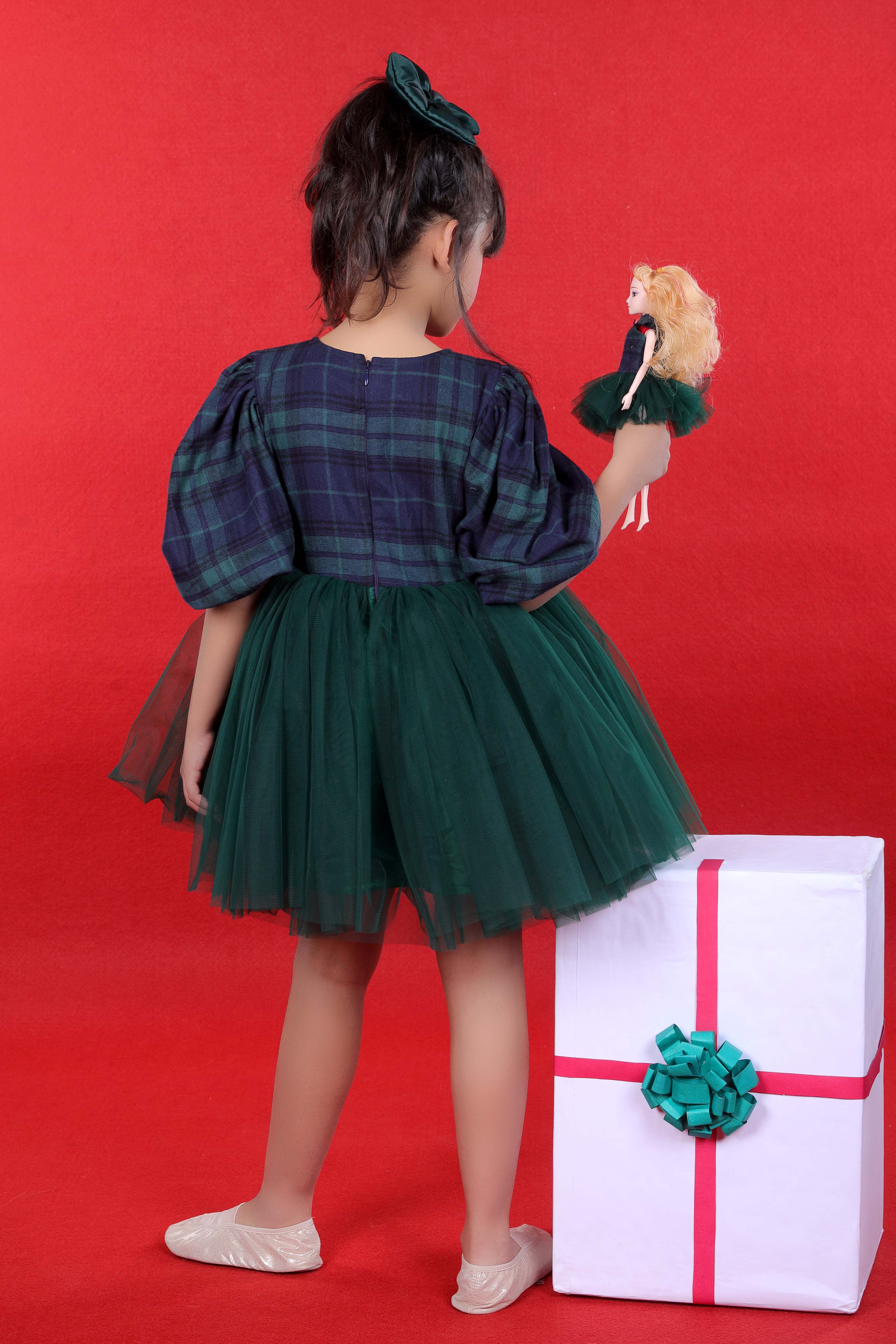 Checkered Plaid Party Frock with Tulle Net 