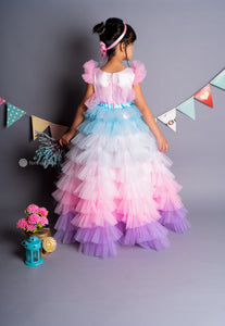 Pink Cascades Frilled Gown
