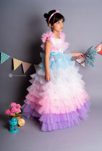 Pink Cascades Frilled Gown