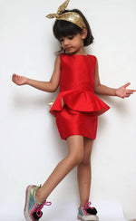 Load image into Gallery viewer, Ruby Red Peplum Dress Tunic Forever Kidz 

