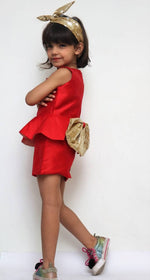 Load image into Gallery viewer, Ruby Red Peplum Dress Tunic Forever Kidz 
